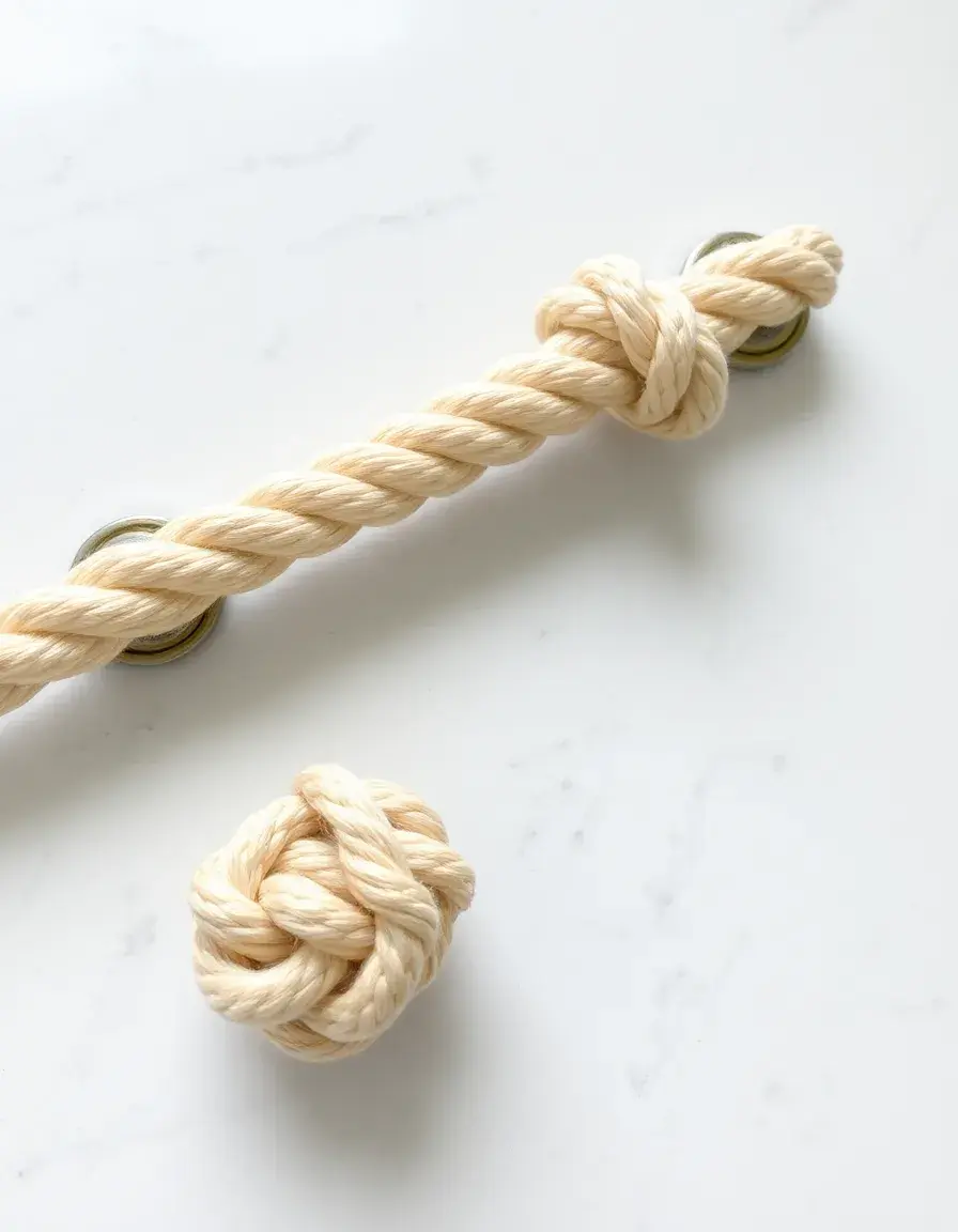 Nautical rope kitchen handle with knotted ends