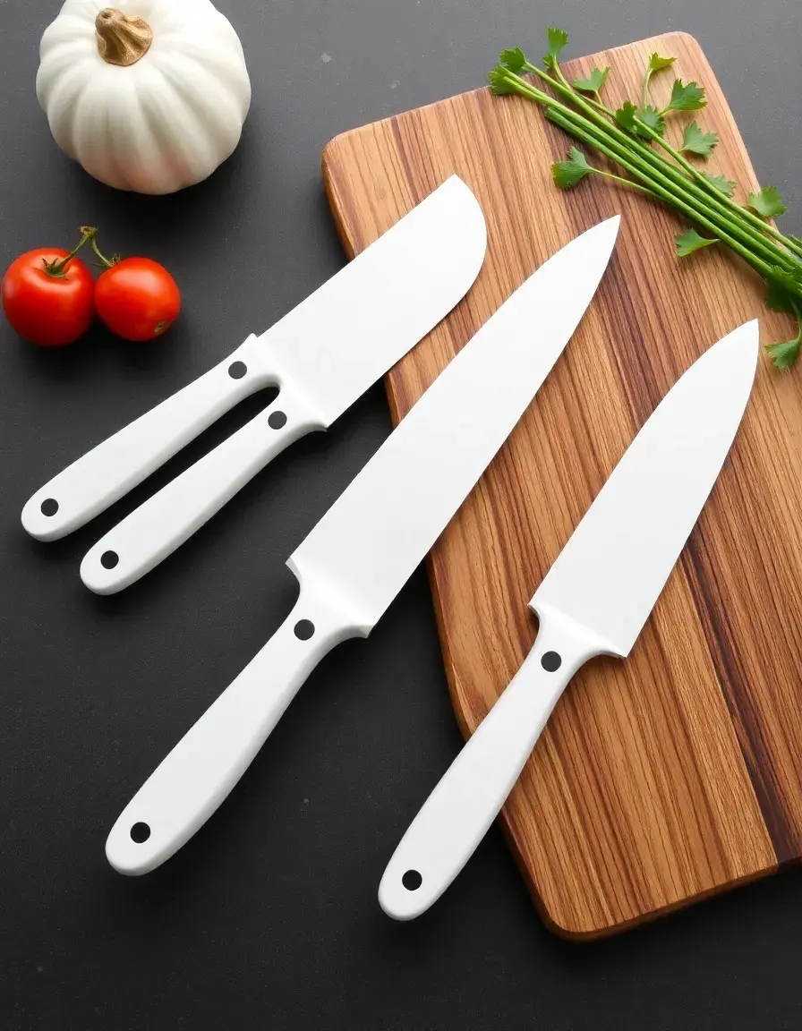 White ceramic kitchen knife set