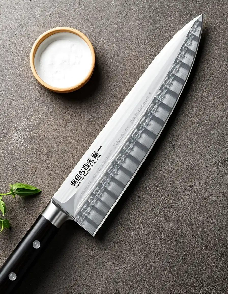 Japanese Santoku kitchen knife with granton edge