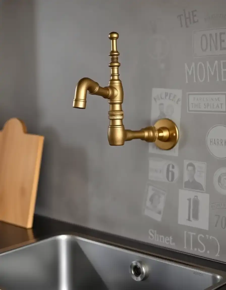Brass wall-mount kitchen faucet industrial look
