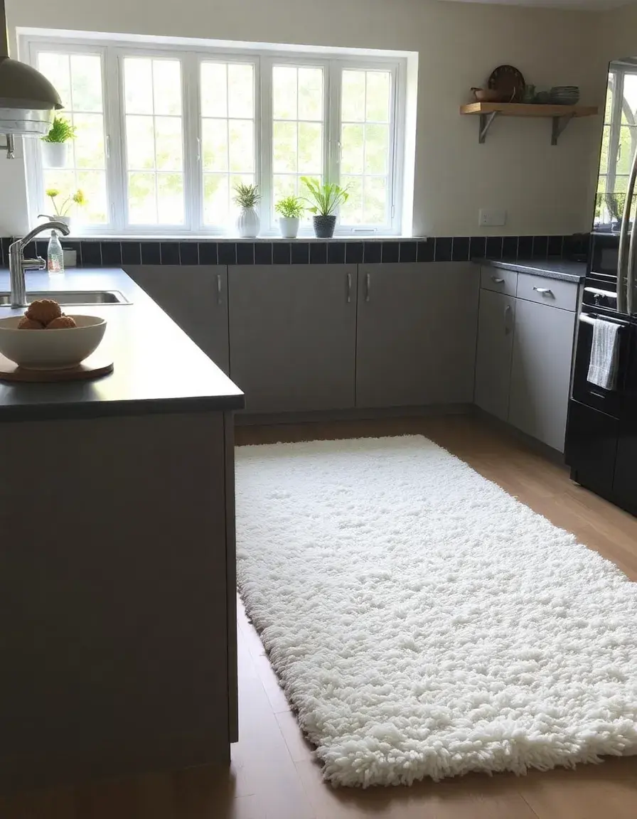 Fluffy Shaggy Kitchen Rug White