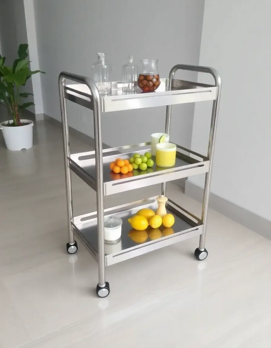 Stainless Steel Kitchen Trolley Cart with three tiers