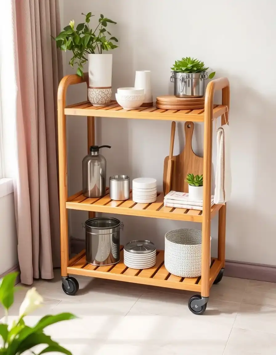 Eco-friendly Bamboo Kitchen Trolley Shelf Unit