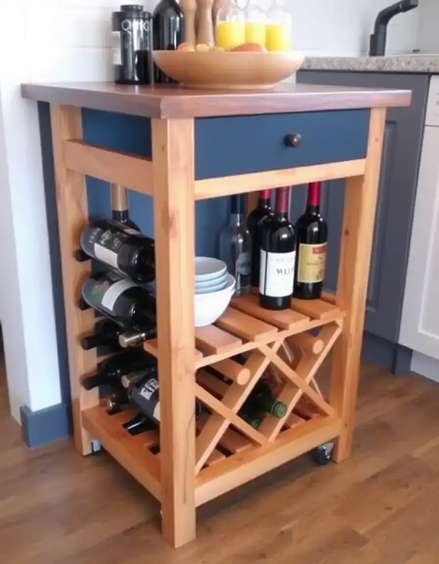 Kitchen Trolley with Built-in Wine Rack