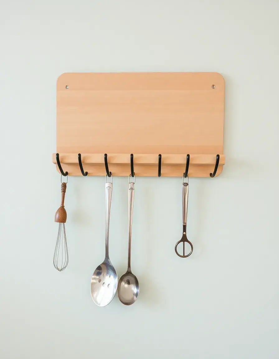 Wall-mounted rack with hanging utensils