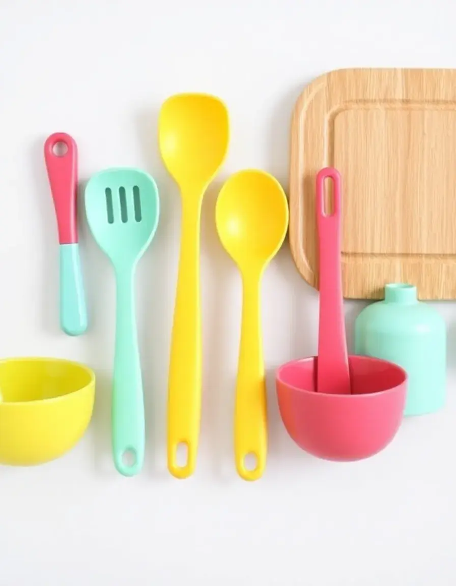 Child-safe colorful kitchen utensil set