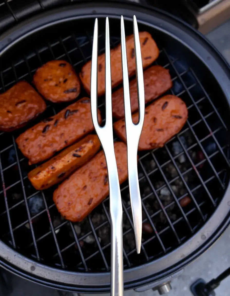 Long grilling fork with two sharp prongs