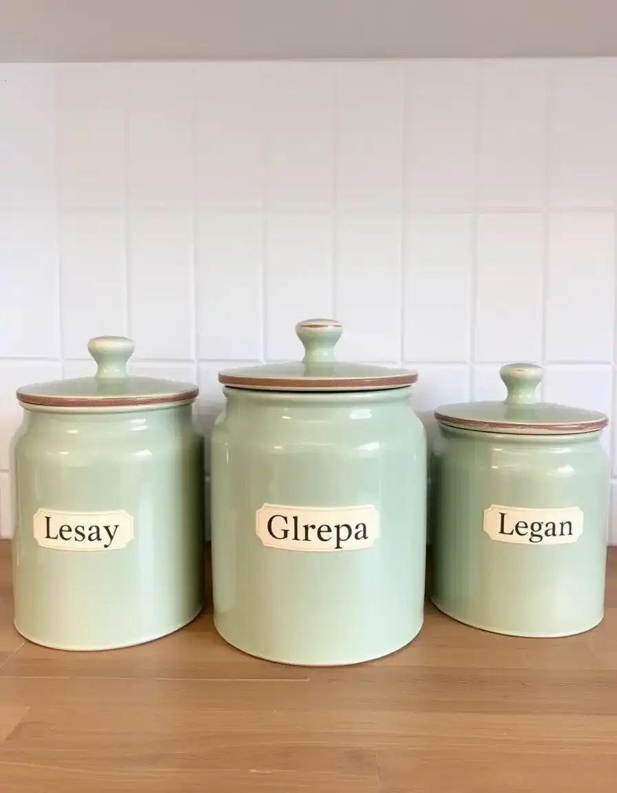 Ceramic Sage Green Kitchen Canister Set