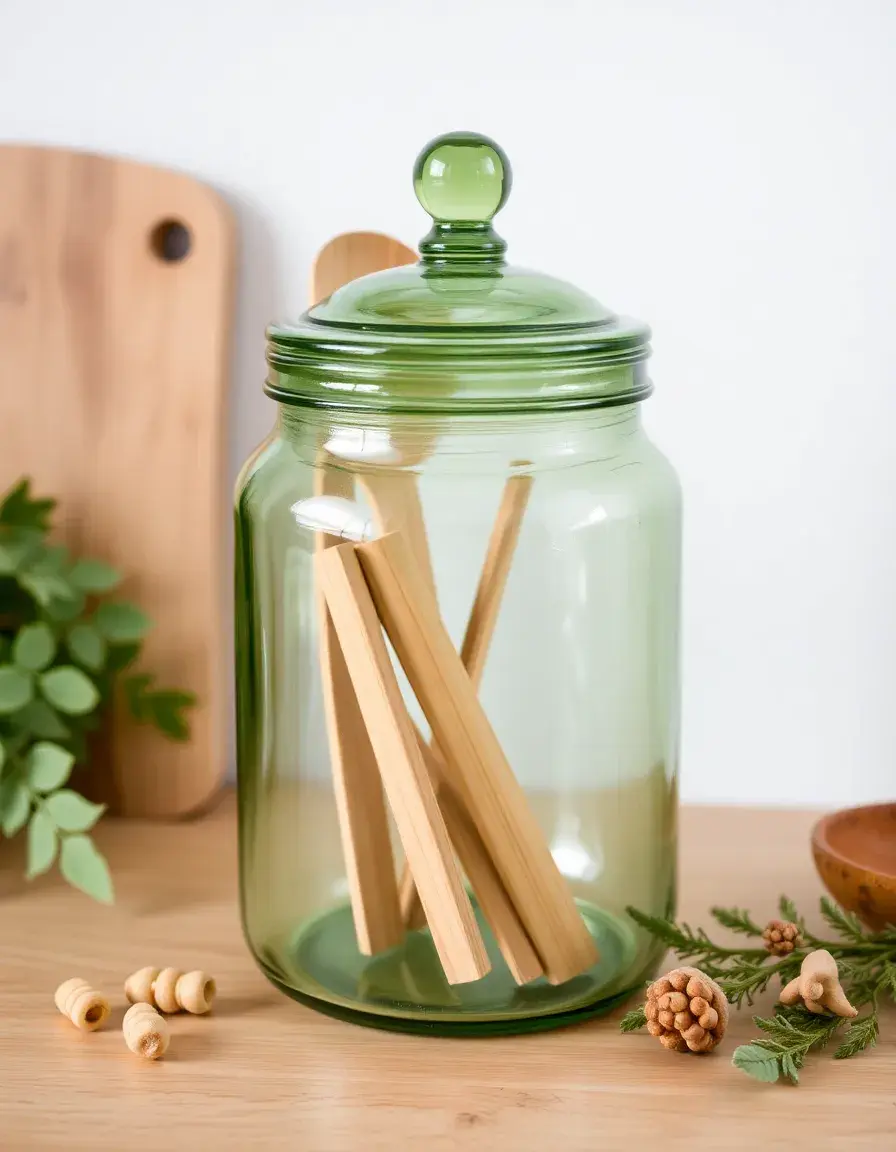 Glass Sage Green Kitchen Utensil Jar