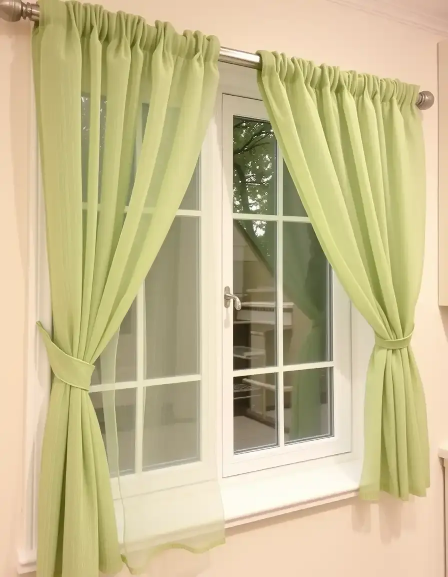Sheer Sage Green Kitchen Curtain Set