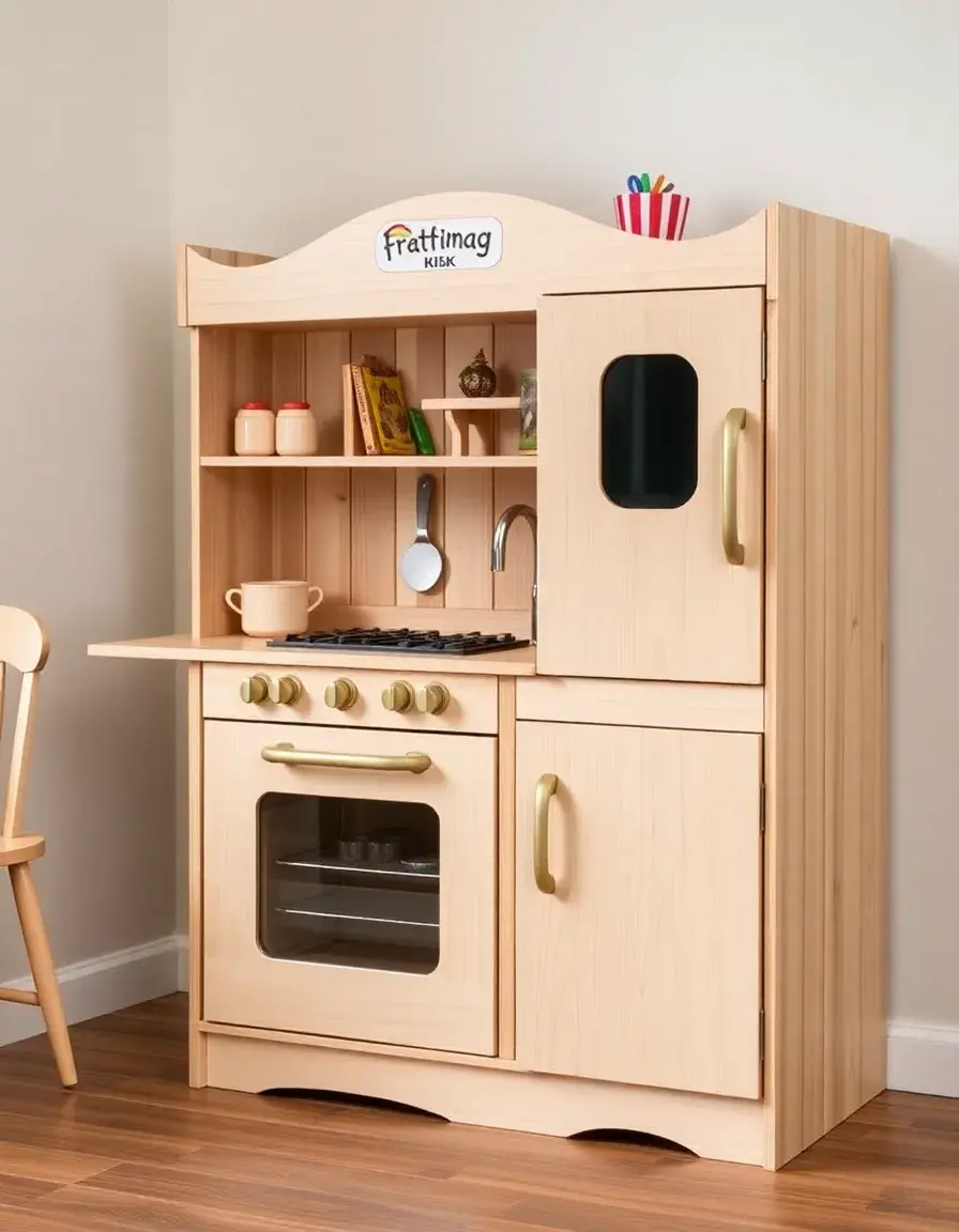 Wooden Pretend Play Kitchen Set with oven and fridge