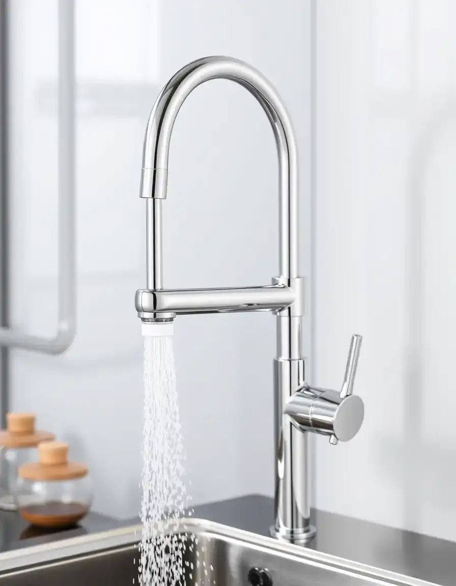 Space-saving wall-mount kitchen faucet chrome