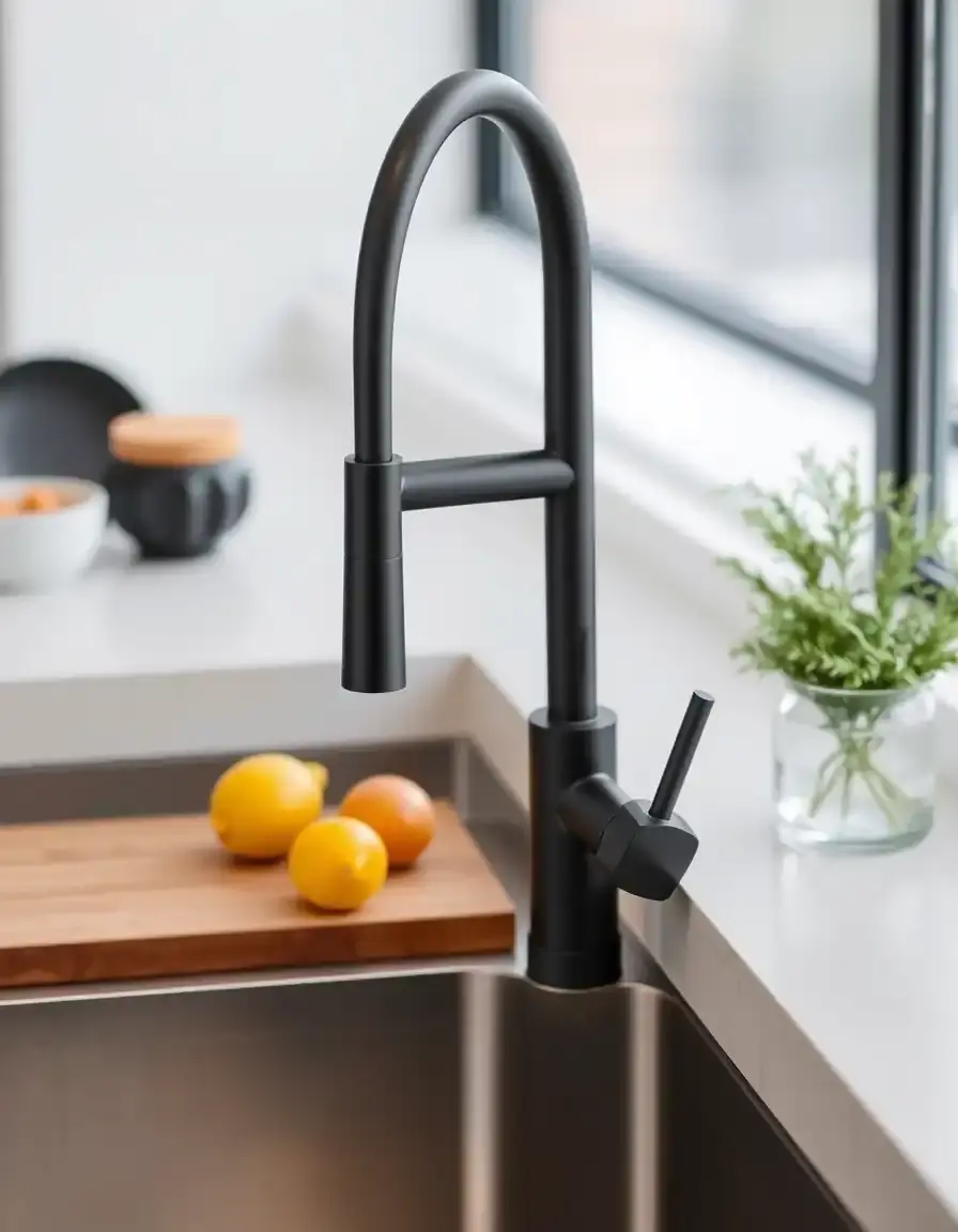Modern single handle kitchen faucet matte black