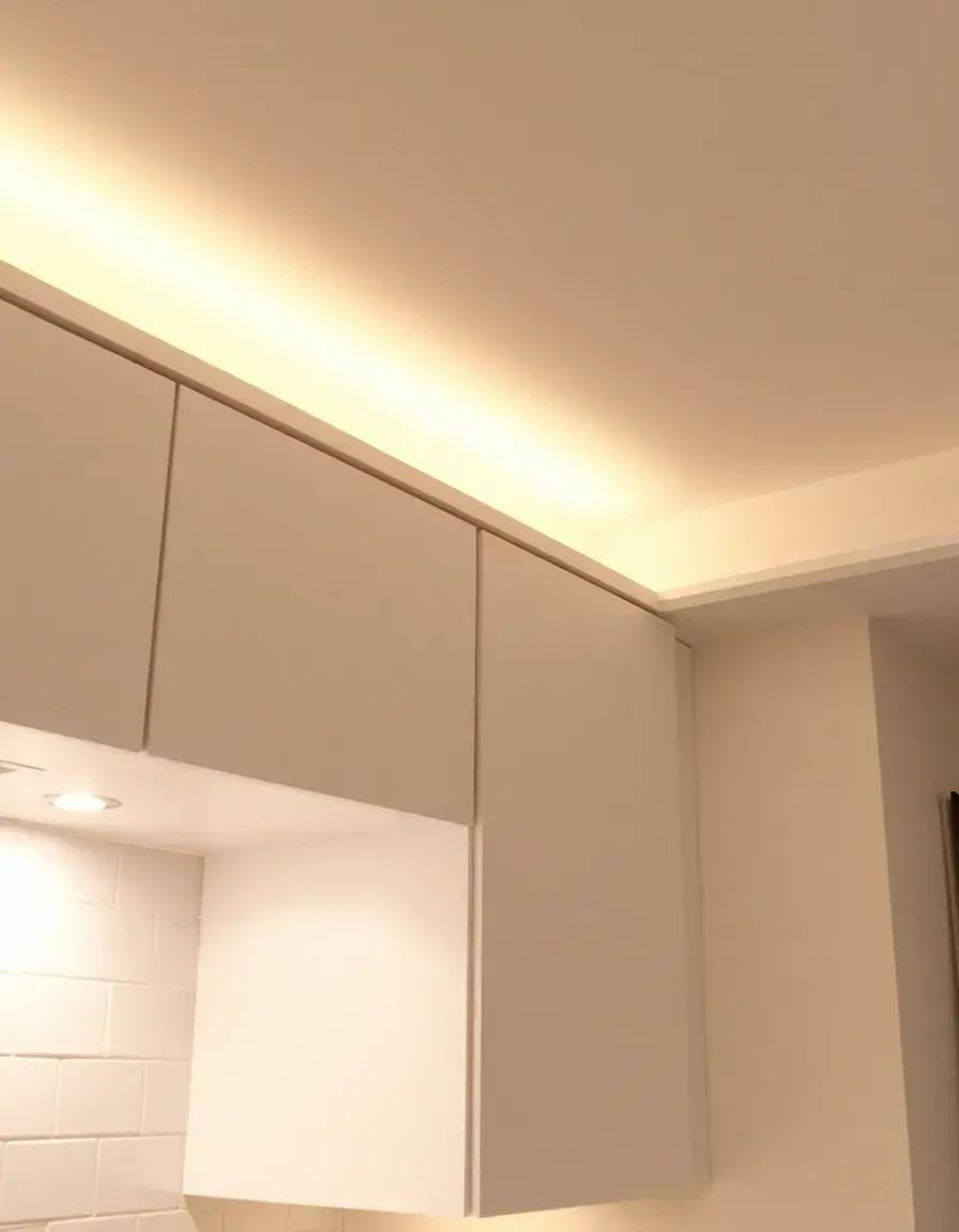 Under-cabinet lighting strip for closed kitchen