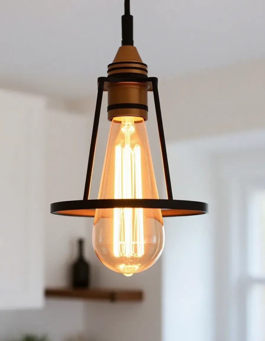 Exposed bulb industrial pendant lamp over kitchen island