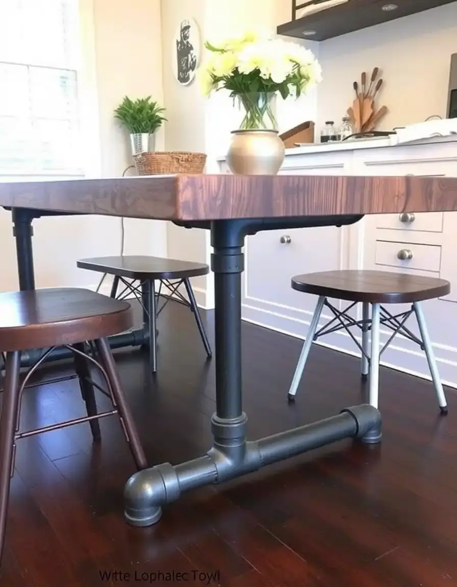 Industrial pipe table base for DIY kitchen table