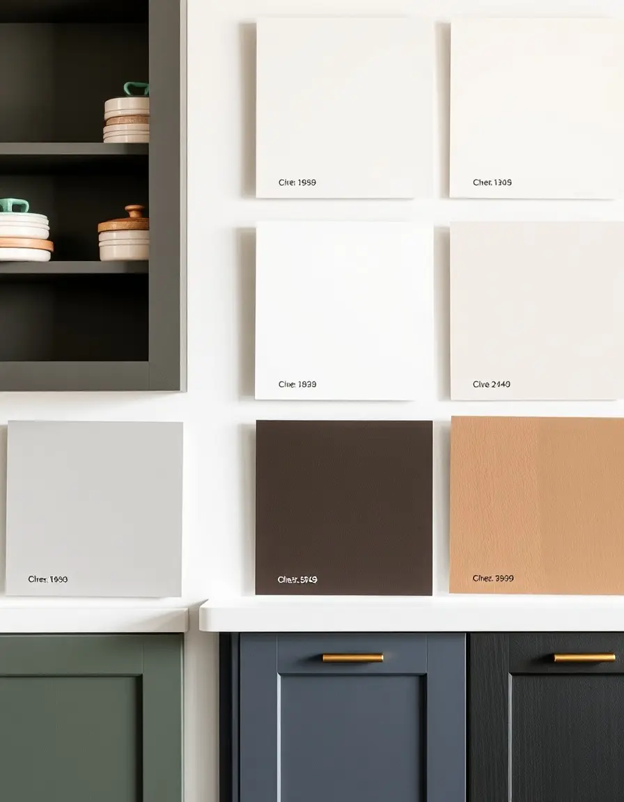 Kitchen Color Palette Sample Cards on a wooden table