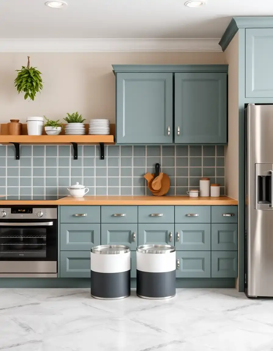 Two cans of kitchen paint in contrasting navy and cream