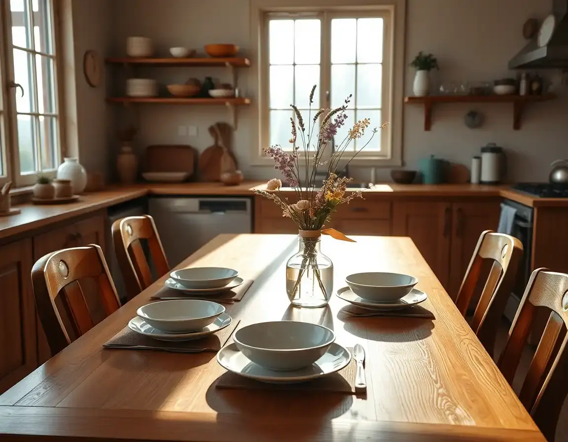 dining table and kitchen